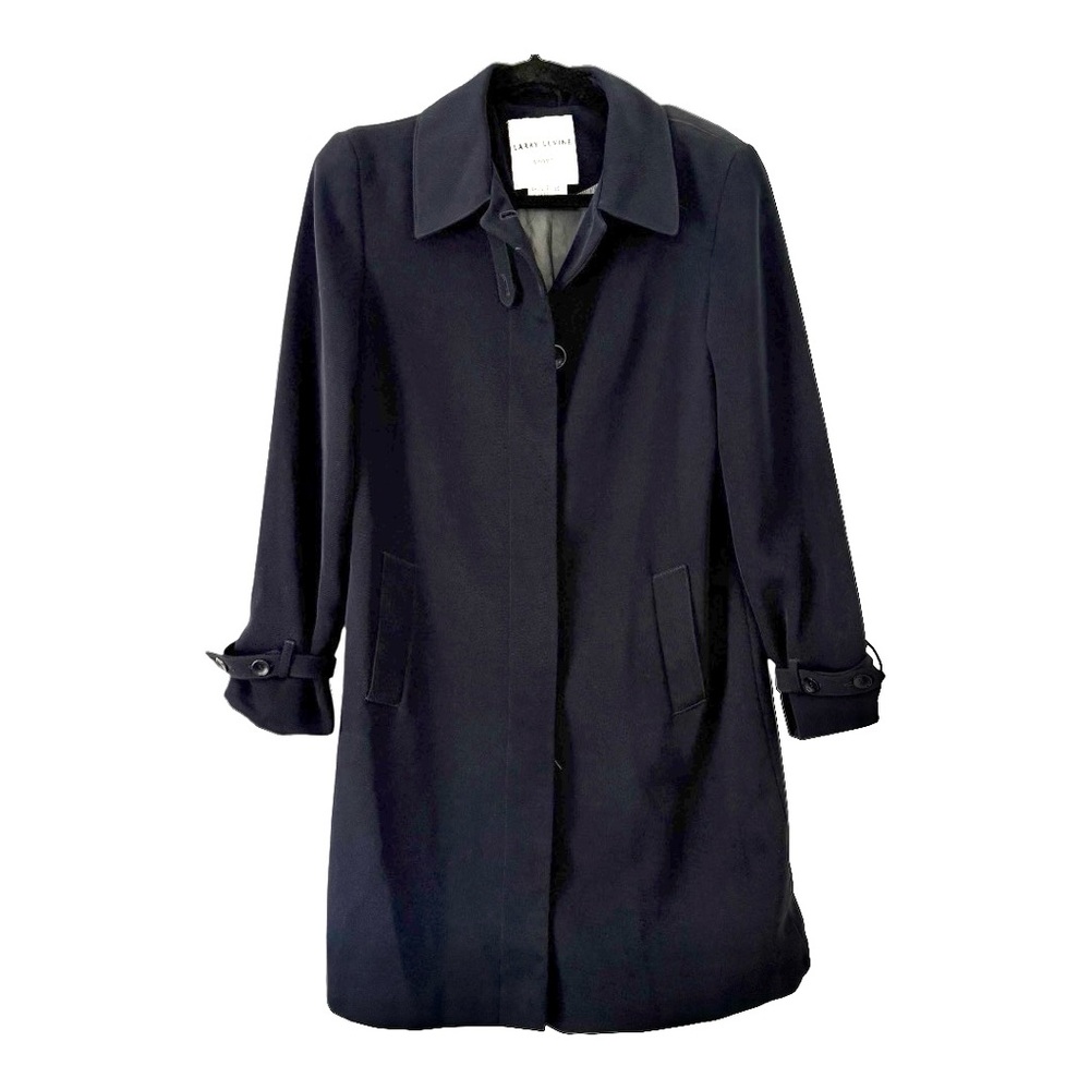 Larry Levine Navy Blue Trench Coat Timeless Elegance
